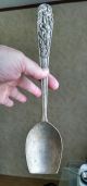 Rare: Antique Hand Hammered Solid Silver 5oz Flat Serving Souvenir Spoon Floral Unknown photo 1