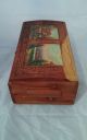 Vintage Carved Cedar Wood Jewelry Trinket Box Footed With Mirror Dual Picture Boxes photo 1