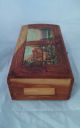 Vintage Carved Cedar Wood Jewelry Trinket Box Footed With Mirror Dual Picture Boxes photo 3