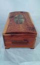 Vintage Carved Cedar Wood Jewelry Trinket Box Footed With Mirror River & House Boxes photo 1