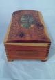 Vintage Carved Cedar Wood Jewelry Trinket Box Footed With Mirror River & House Boxes photo 3