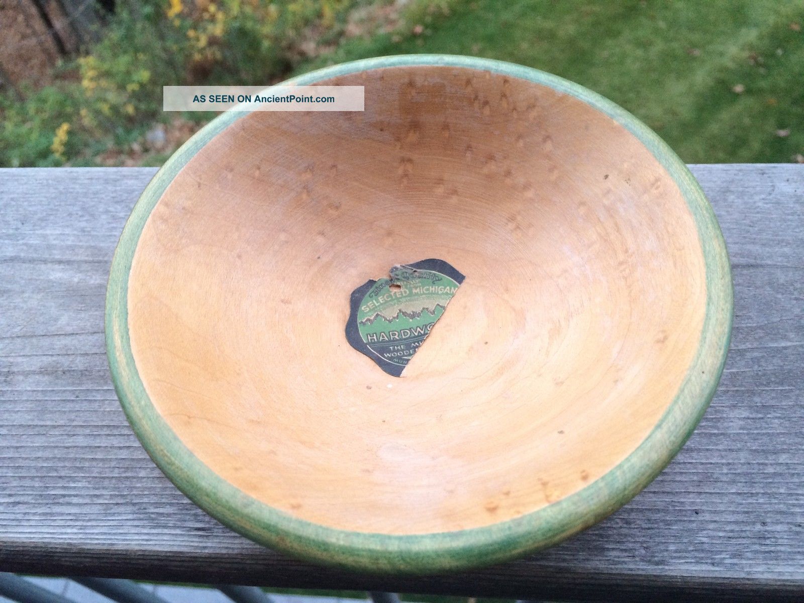 Rare Antique Nos Paper Label Munising Mi Vintage Wood Bowl Primitive Birdseye Bowls photo