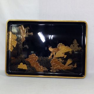 F452: Real Japanese Old Cultural Lacquer Ware Big Tray Isho - Bon With Great Makie photo