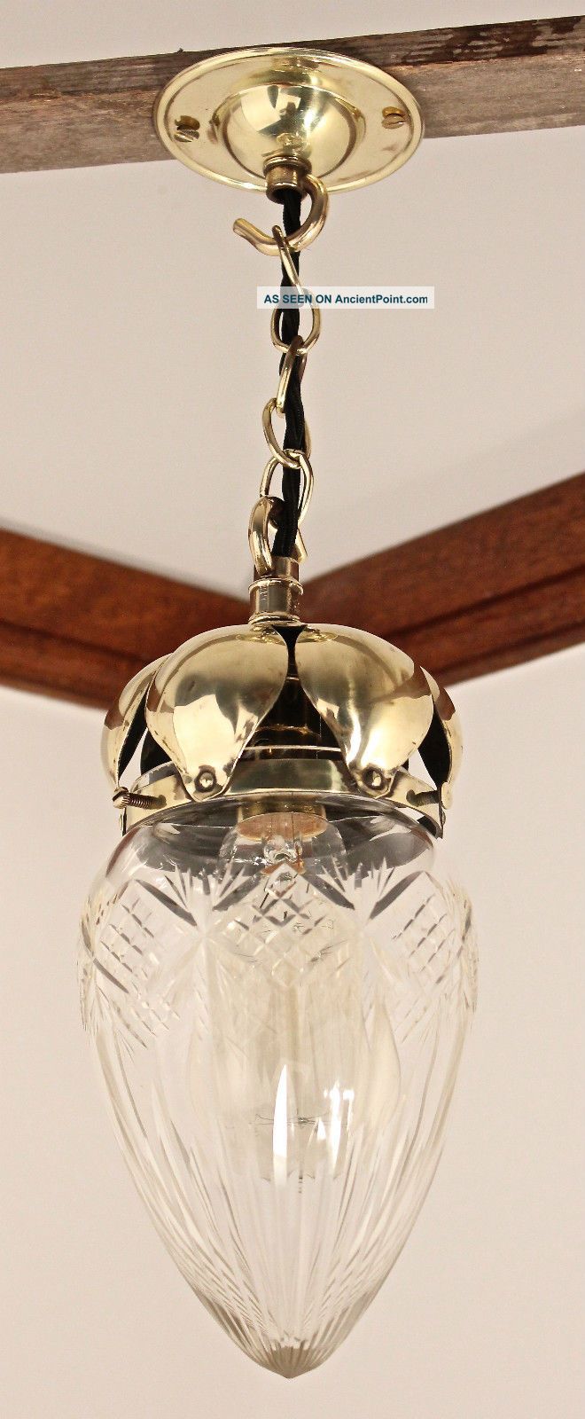 Arts And Crafts/art Nouveau Brass Pendant/ceiling Light Crystal Shade Was Benson Arts & Crafts Movement photo