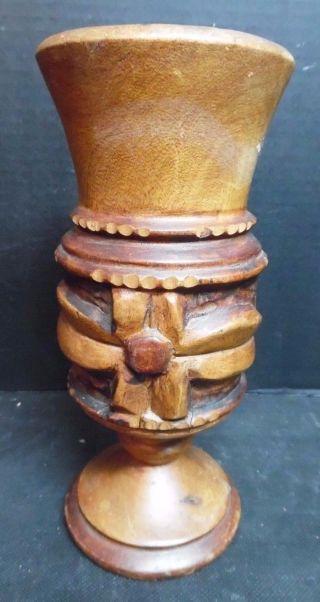 Collectible Wood Hand Carved Decorative Large Chalice Cup (f4) (mc) photo
