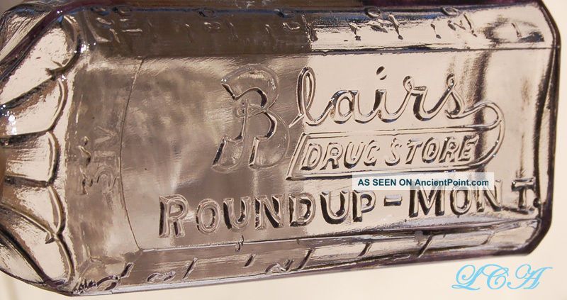 Antique Roundup Montana Drug Store Bottle Embossed W/ Full Label Bottles & Jars photo