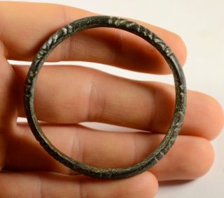 Viking Bronze Bracelet - Ornate / Engraved - Very Well Preserved photo