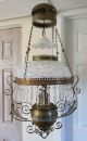 Antique White Opalescent Bulls Eye Glass Hanging Parlor Oil Lamp,  Glass Prisms Chandeliers, Fixtures, Sconces photo 1