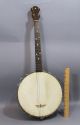 Antique Early 20thc 4 - String Banjo Mop Inlaid Star,  Good Case,  Nr String photo 2