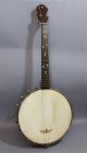Antique Early 20thc 4 - String Banjo Mop Inlaid Star,  Good Case,  Nr String photo 3