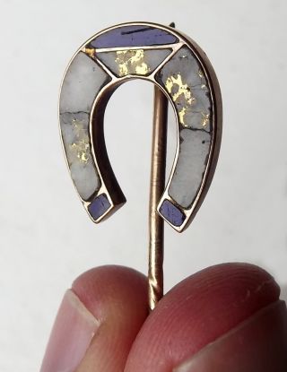 Gold,  Quartz Jewelry Ore & Lapis Horseshoe Stick Pin,  Gold Rush Miner ' S Antique photo