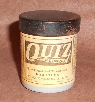 C1930 Vintage Medicine Jar - Quiz Treament For Piles - Glasgow Kentucky photo