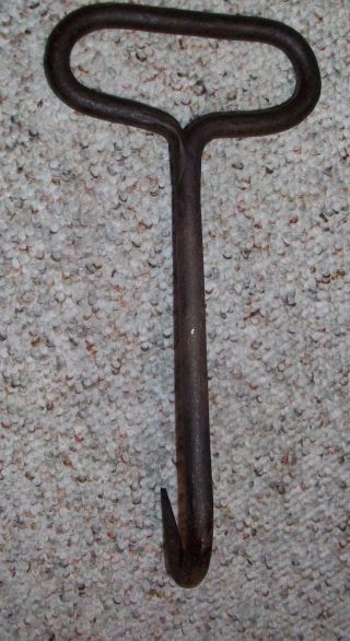 Antique Old Cast Iron Hand Forged Hay Bale Hook Farm Barn Tool Primitive photo