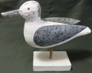 Wood Duck - Hand Carved - Body Is Wood Painted White - Wings Are Tin - Dowel Nos photo