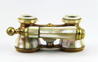 Antique German Opera Glasses With Retractable Handle Rainbow Mother Of Pearl 26 photo