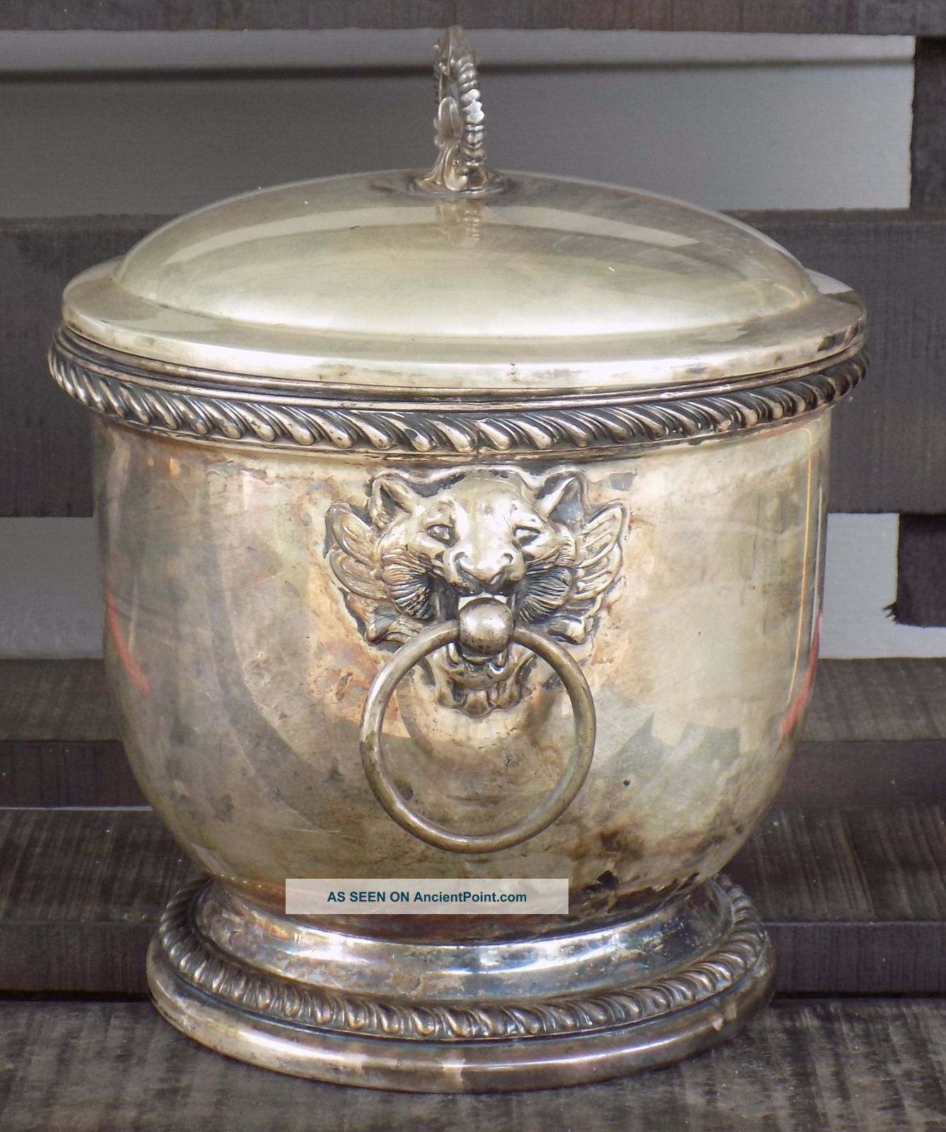 Vintage Ice Bucket Poole Silver Plate Lion Head Handles Other Antiquities photo