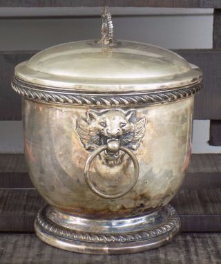 Vintage Ice Bucket Poole Silver Plate Lion Head Handles photo
