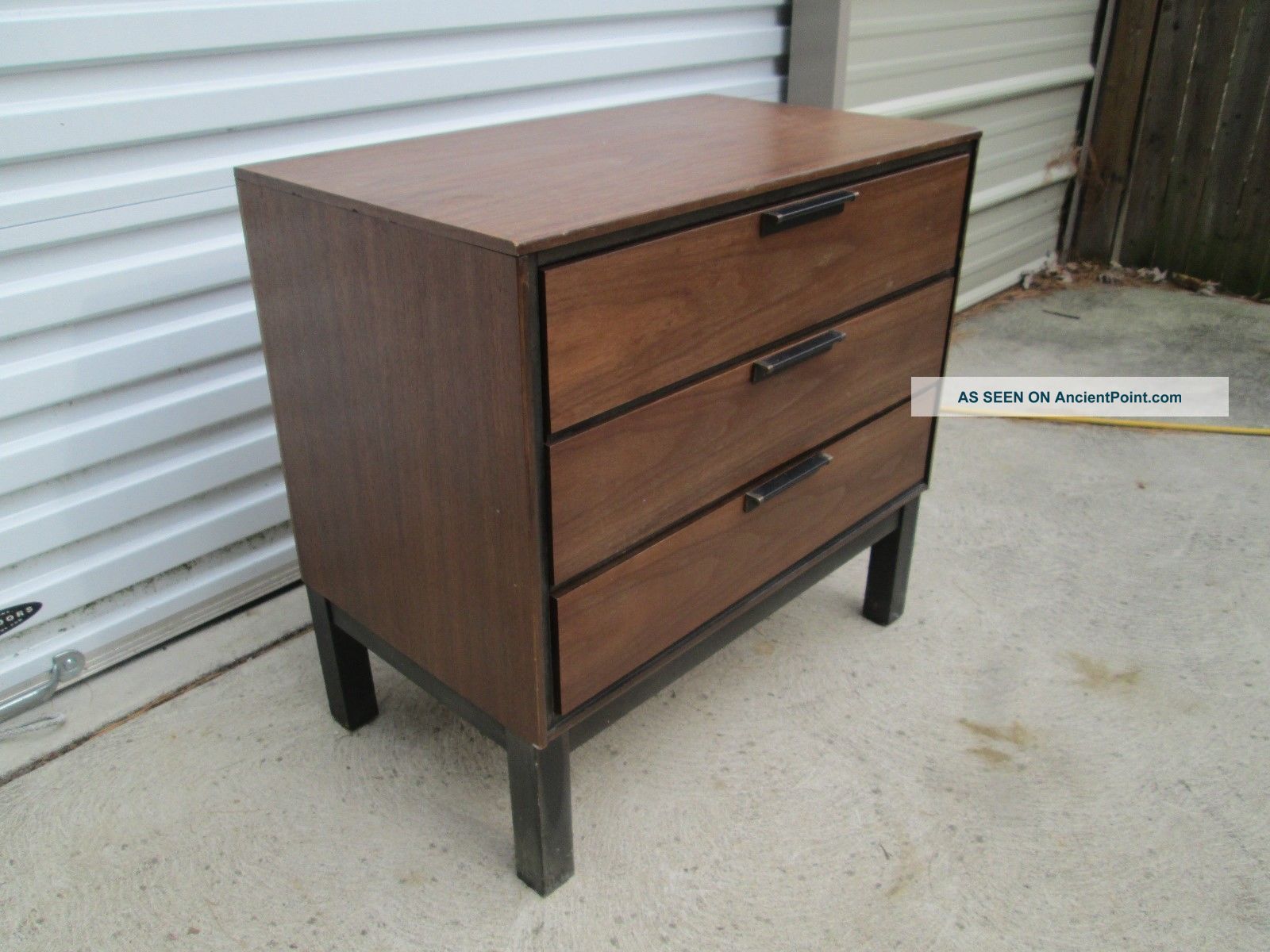 Mid Century Danish Modern Walnut Sculptural Night Stand End Table Commode Post-1950 photo