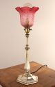 Arts And Crafts/nouveau Silver/cranberry Glass ' Heart ' Shade Table Lamp/light Art Nouveau photo 2