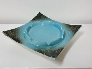 Vintage Mid Century Modern Turquoise Ceramic Ashtray Pottery Atomic Blue Retro photo