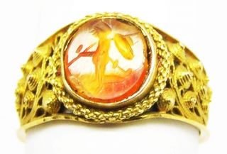 Ancient Roman Intaglio Diana Huntress Georgian 18k Gold Canatille Ring C.  1820 photo