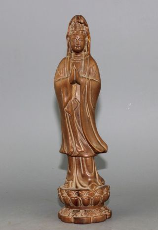 Old Chinese Boxwood Nahai Avalokitesvara Guanyin Kwan - Yin Goddess Of Mercy photo
