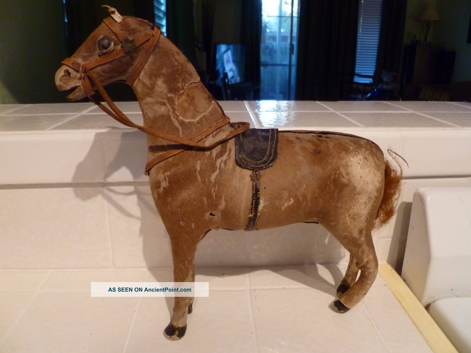 19th Century German Real Hide Glass Eyes Toy Horse Primitives photo