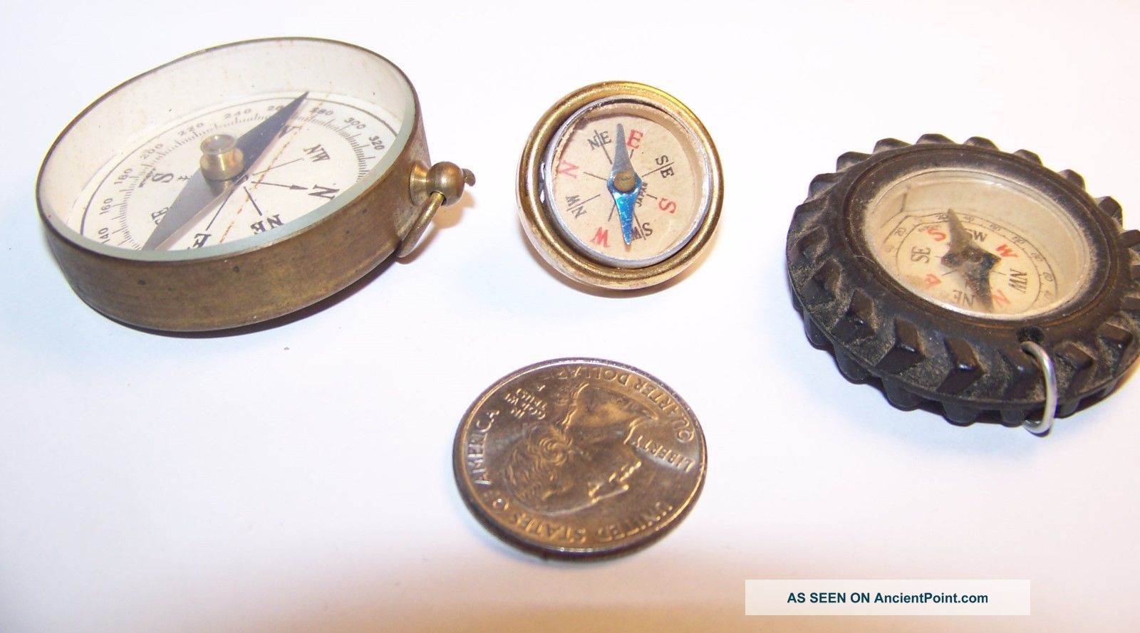 3 Vintage Toy Compasses: Tire Style Keychain - Hook Type - Miniture Japan Style Compasses photo