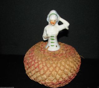 Vintage Crochet Pin Cushion Porcelain Victorian Doll Made In Japan Usa photo