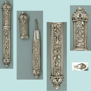 Ornate Antique Silver Seashell Needle Case French Hallmarks Circa 1820s photo