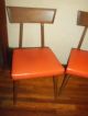 Pair Vintage Mid Century Modern Danish Baumritter Wood Orange Vinyl Chairs 1959 Post-1950 photo 1