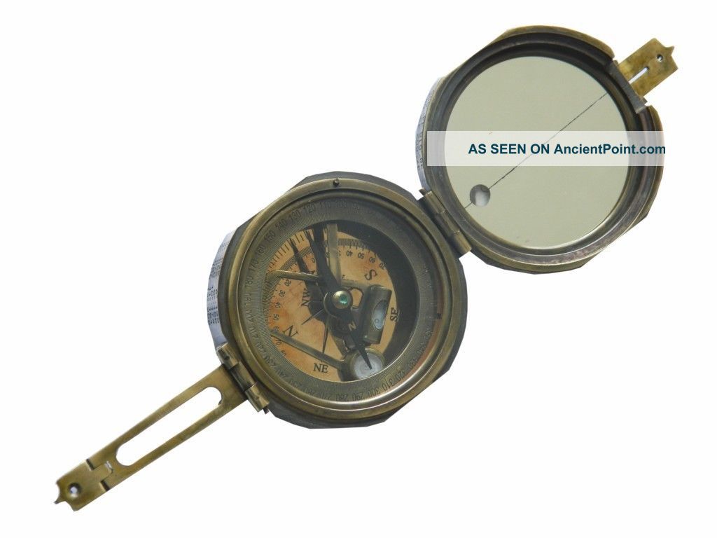 Solid Brass Surveyors Pocket Transit Compass Makers To The Queen Compasses photo