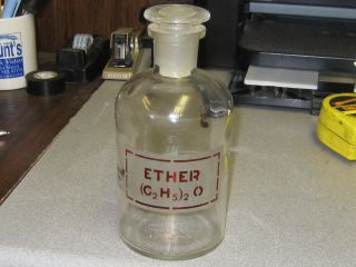 Vintage Laboratory Pharmacy Pyrex Science Jar With Stopper Ether (c2h5) 2o Great photo