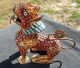 Chinese Tibetan Foo Dog Kylin Turquoise Coral Inlaid Brass Incense Snuff Bottle Incense Burners photo 1