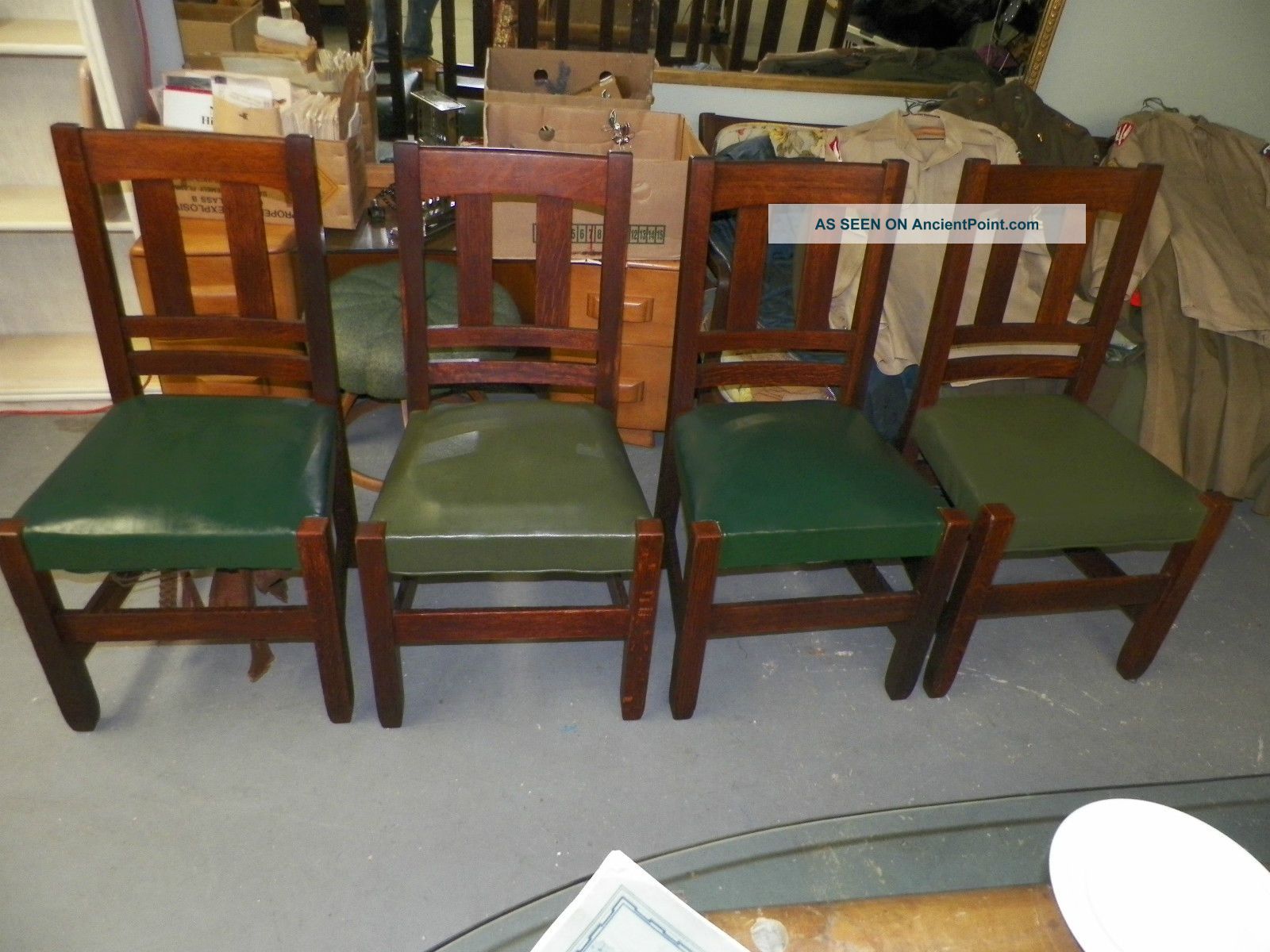 4 Quaint Furniture Stickley Bros.  Quartered Oak Slat Back Dining Chairs 371 1/2 1900-1950 photo
