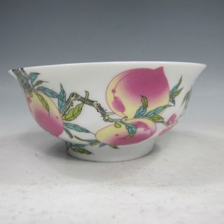 Chinese Colorful Porcelain Hand - Painted Bat & Peach Bowl W Yongzheng Mark photo
