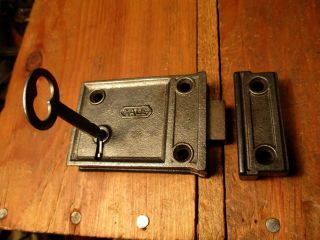 Circa 1870 Cast Iron Dead Bolt Door Latch Yale Rim Lock Door Lock Hardware photo
