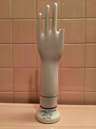 Vintage Glossy Factory Porcelain Glove Hand Mold Display photo