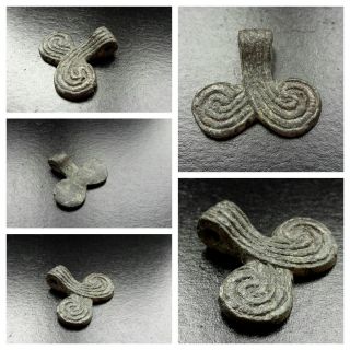 Rare Viking Double Spiral Equinoxes Amuletic Pendant 9th - 12th Century A.  D. photo