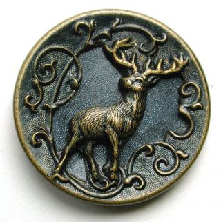 Antique Brass Button Detailed Standing Deer Stag Pictorial photo