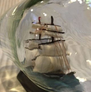 Vintage Ship In A Bottle Folk Craft Art Double Mast Square Sail Attached Stand photo