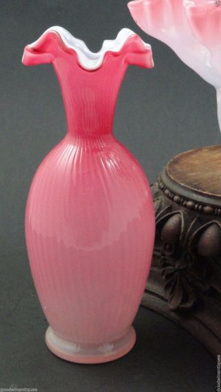 Antique Bohemian Victorian Cased Optic Pink Opalescent Art Glass Vase Kralik Era photo