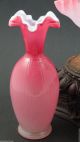 Antique Bohemian Victorian Cased Optic Pink Opalescent Art Glass Vase Kralik Era Vases photo 1