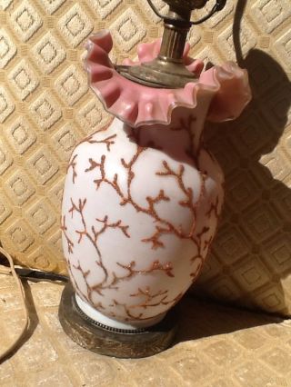 Victorian Era Coralite Vase Converted To Lamp Bakelite Finial photo