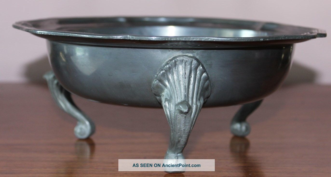 Pewter Bowl - Antique - Footed - Colonial Style 1850 - 1899 - 2.  4 Lbs.  Gray Metalware photo