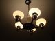 Art Deco Chandelier,  Five Lights,  Nickel & Glass,  Custard Glass Shades,  Rewired Chandeliers, Fixtures, Sconces photo 1