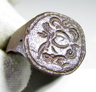 Rare Late Medieval Bronze Heraldic Seal Ring - Coat Of Arms - Wearable - Ii14 photo