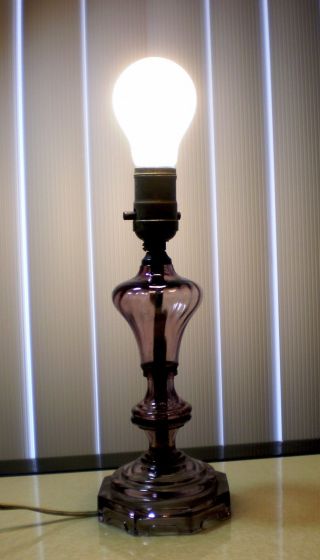 Antique Vintage Amethyst Swirl Glass Table Lamp. photo