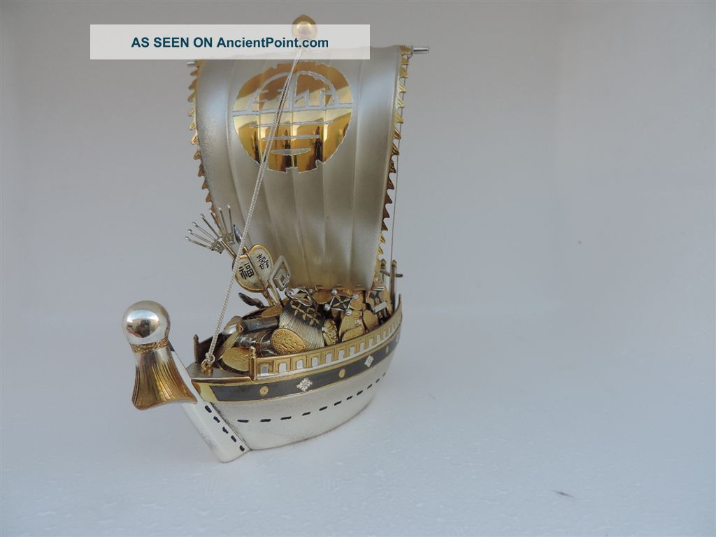 Exquisite Japanese Solid Sterling Silver Enamel Treasure Ship 250 Grams 8.  8 Oz Asia photo