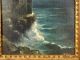 Antique Art Deco Luminist Moonlight Castle Ruins Tower Rocky Shore Oil Painting Other Maritime Antiques photo 2